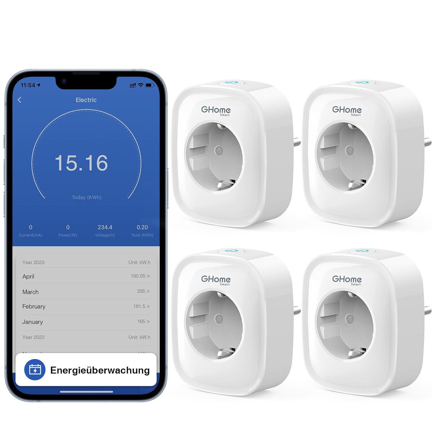 Интелигентен WiFi контакт GHome, 16A, пакет от 4 броя - Image 1