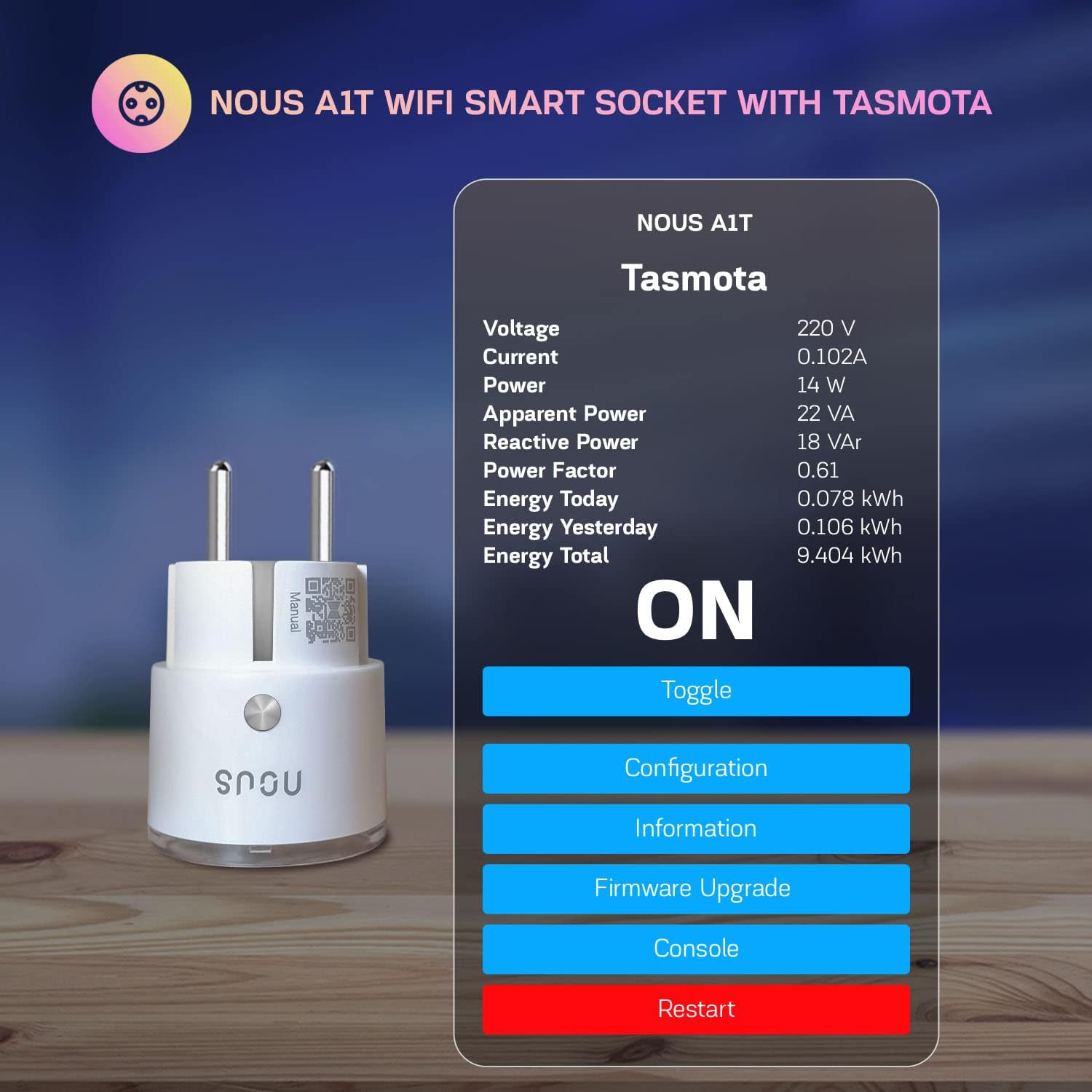 Смарт контакт Tasmota NOUS A1T - WiFi контрол и измерване - Image 2