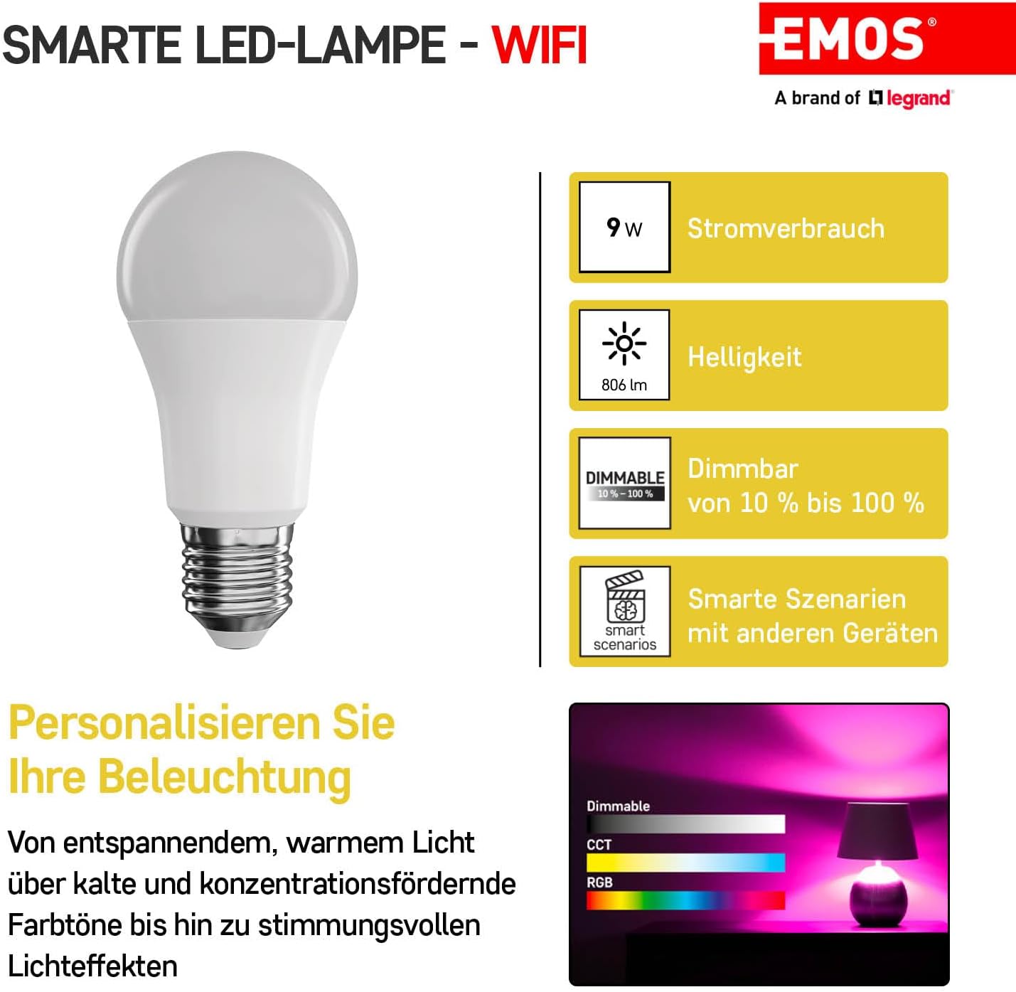 EMOS GoSmart RGB LED лампа - Пакет от 3, E27, Димируема - Image 2