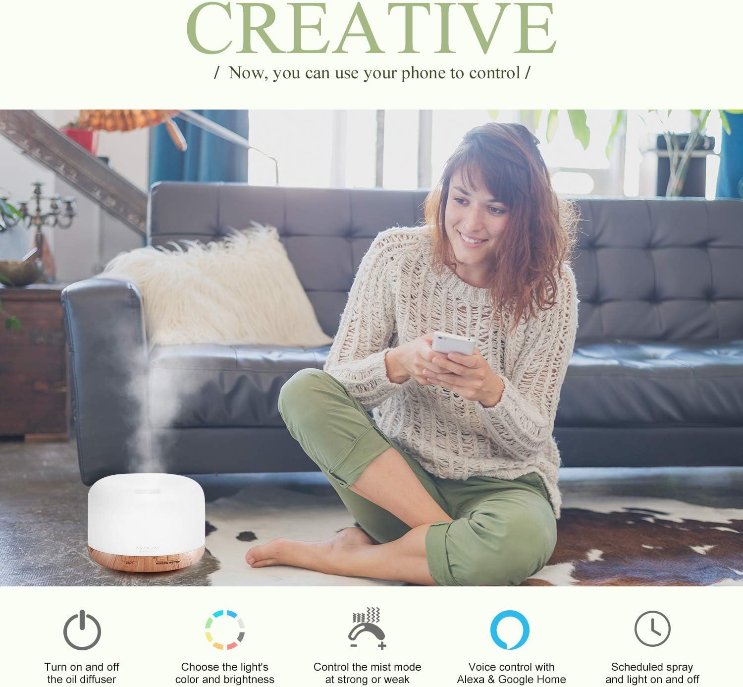 Asakuki Alexa Aroma Diffuser 500 ml - Smart and Stylish - Image 3