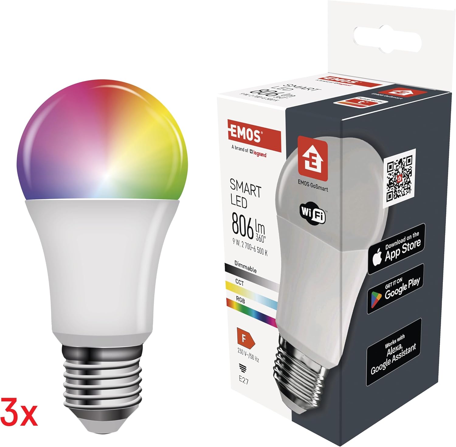 EMOS GoSmart RGB LED лампа - Пакет от 3, E27, Димируема - Image 5