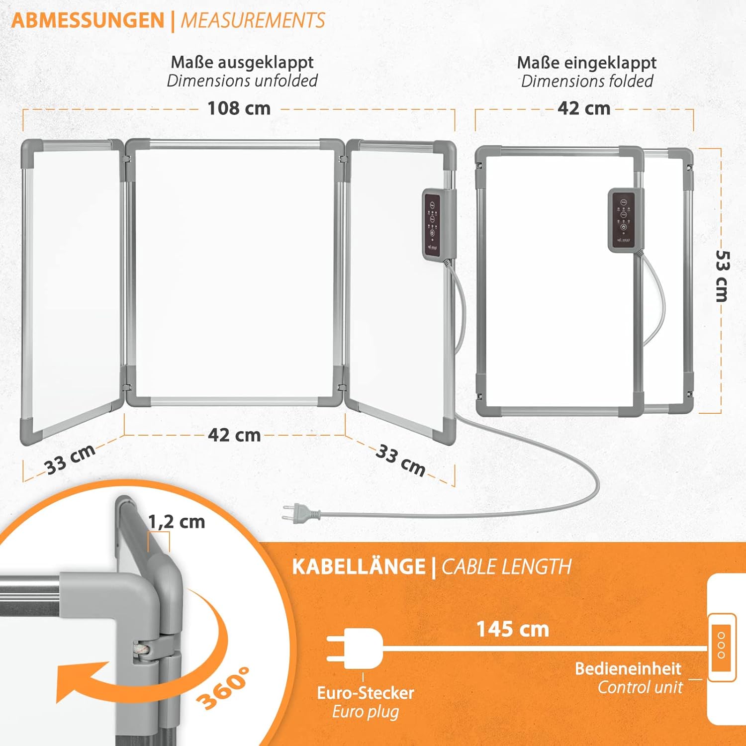 Сгъваем алуминиев инфрачервен отоплител Mi-Heat 350W - Image 6