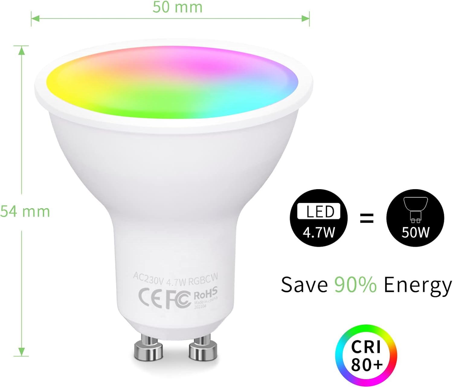 Умна LED крушка Fitop GU10 WiFi, 16 милиона цвята, Димируема - Image 9